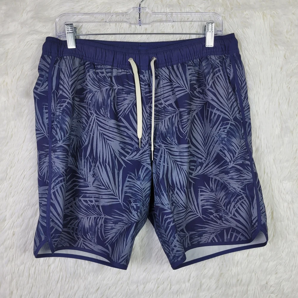 Fair Harbor Mens‎ Small Blue Tropical Swim Trunks Vacation Beach Unlined